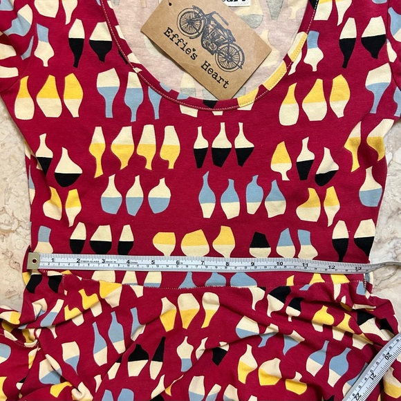 Effie's Heart NEW Rachel Red Carafe Print Short Sleeves Belted Dress Small - Picture 11 of 14